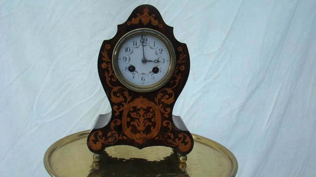 Antieke Boulle stijl tafelklok met inlegwerk, Ophalen of Verzenden