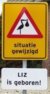 verkeersbord situatie gewijzigd, geboortebord, uniek te huur, Kinderen en Baby's, Kraamcadeaus en Geboorteborden, Ophalen, Zo goed als nieuw