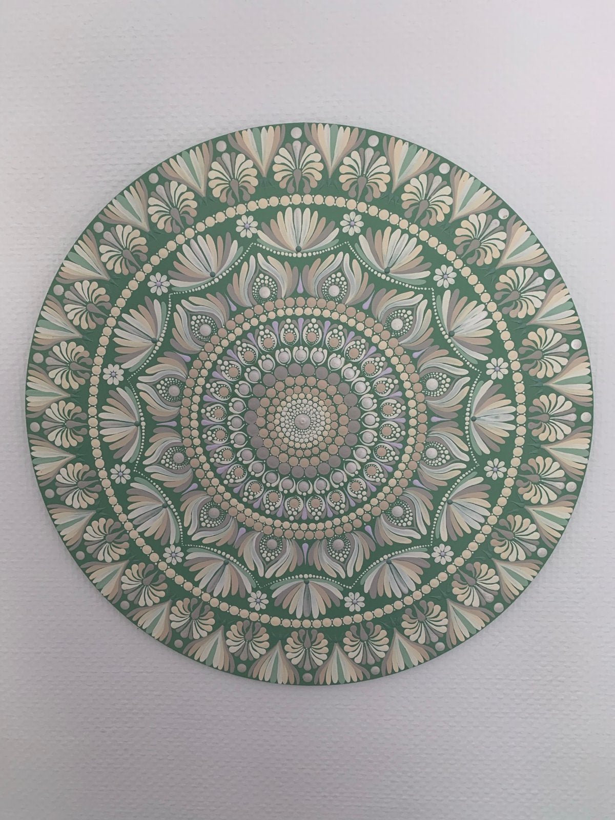 Hand geschilderde Mandala in groen tinten, Ophalen, Groen, Hout, Nieuw