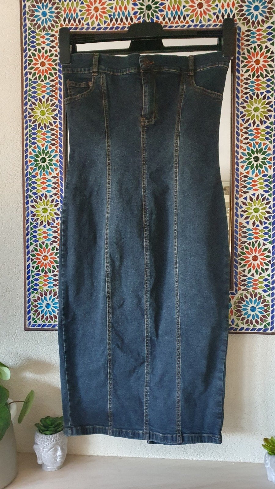 spijkerjurk stretch en strapless maat M, Maat 38/40 (M), Blauw, Ophalen of Verzenden, Zo goed als nieuw
