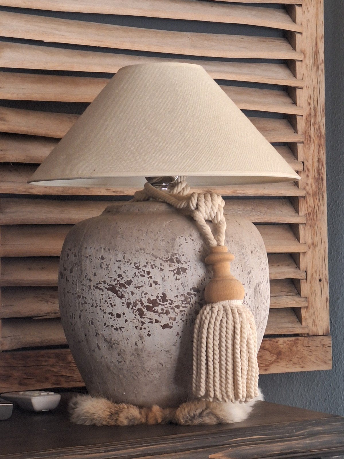 Rustieke tafellampen met touw en kwast - Beige, Beige, Overige materialen, Met kap, Ophalen of Verzenden