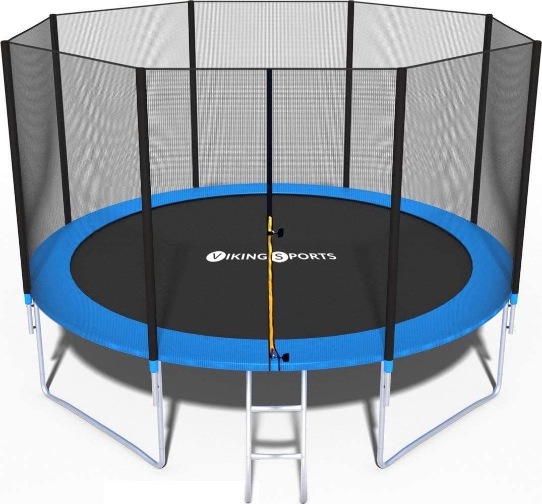 Trampoline - blauw - 435 cm - met net en ladder - tot 150 KG, Ophalen, Zo goed als nieuw