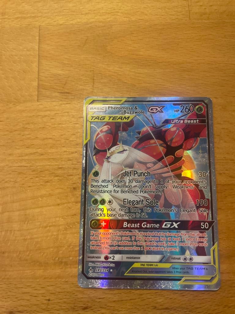 Pheromosa & Buzzwole GX 192/214 - Alt Art - Unbroken Bonds, Ophalen of Verzenden, Gebruikt, Losse kaart