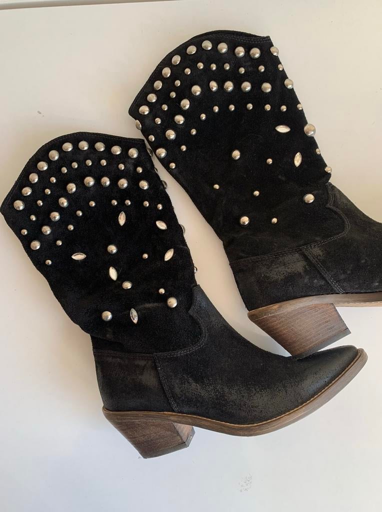 Italiaanse design leren cowboylaarzen maat 37, Kleding | Dames, Schoenen, Hoge laarzen, Zwart, Ophalen of Verzenden, Zo goed als nieuw