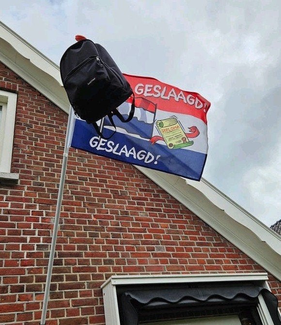Geslaagd! 🇳🇱 Pakket met Vlag, banner en vlaggenlijn, Hobby en Vrije tijd, Feestartikelen, Ophalen of Verzenden, Zo goed als nieuw