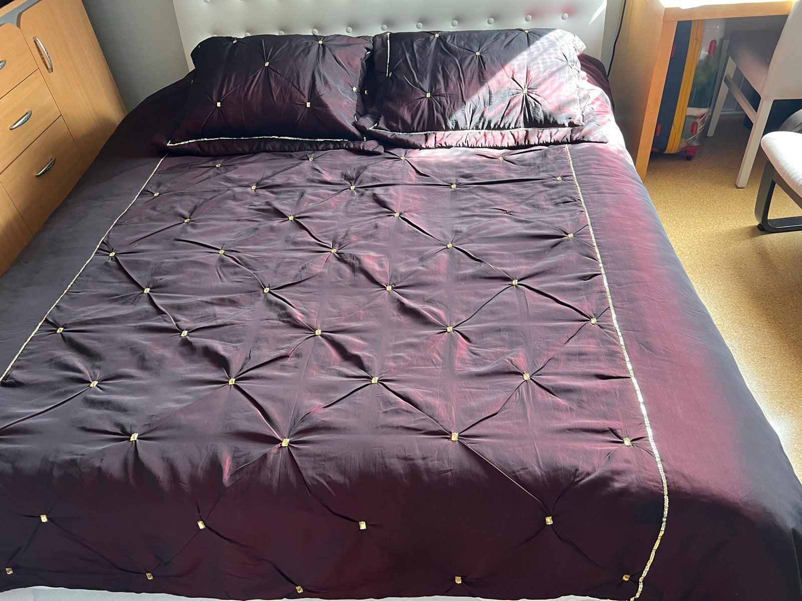 Mooie Sprei met Kussenslopen - Bordeauxrood, Ophalen of Verzenden, Gebruikt, 100 cm of meer, Overige typen