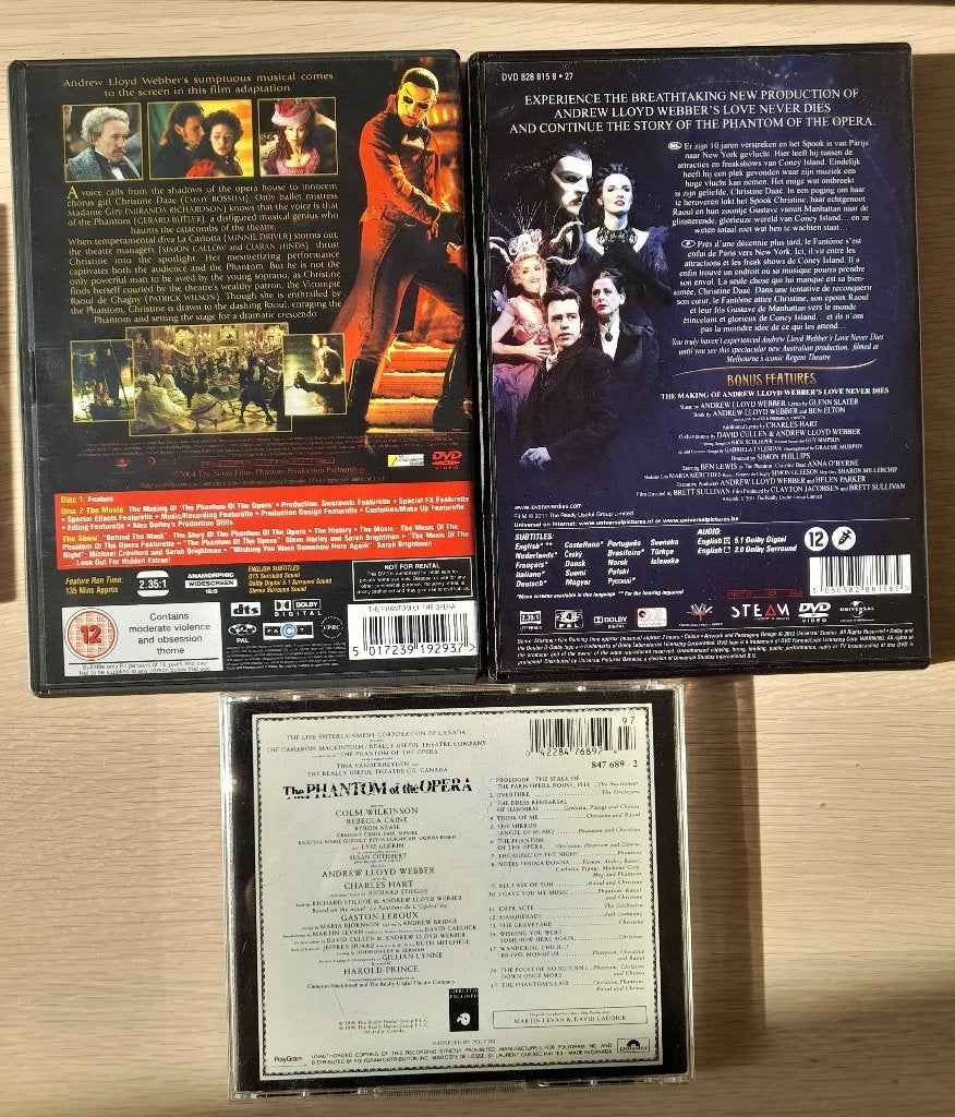 Phantom of the opera (2x dvd , 1x cd), Alle leeftijden, Ophalen of Verzenden, Gebruikt