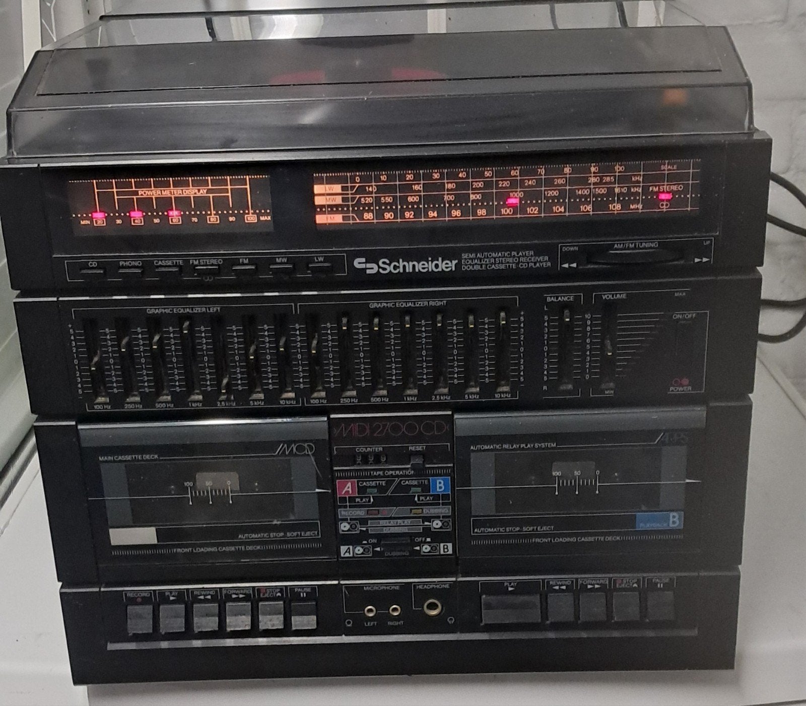 Schneider rsdio stereoset met LP, Dubbel Cassettedeck en Box, Ophalen, Gebruikt, Cassettedeck, Overige merken