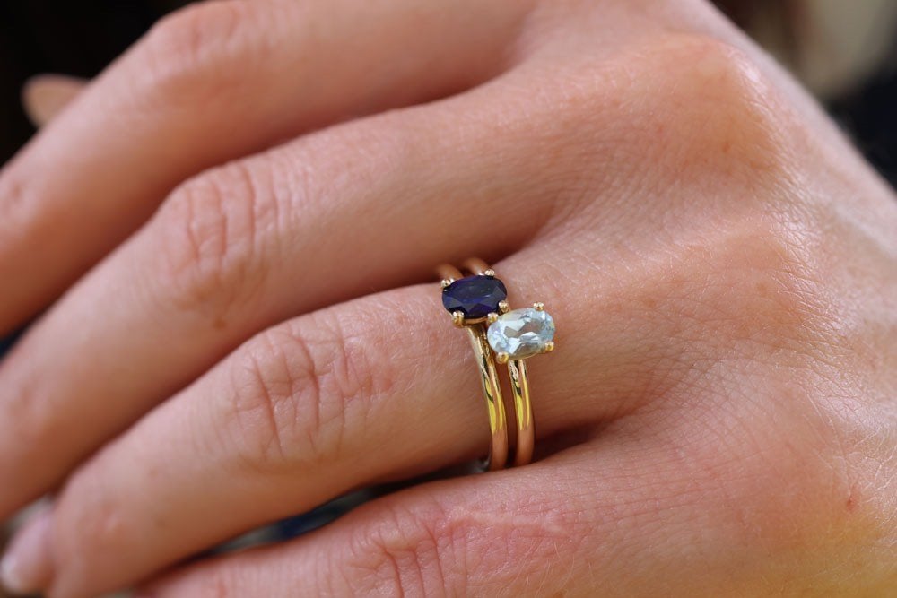 Azure | 14 Karaat Vintage Gouden Ring met Aquamarijn, Ophalen of Verzenden, Zo goed als nieuw, 17 tot 18, Met edelsteen