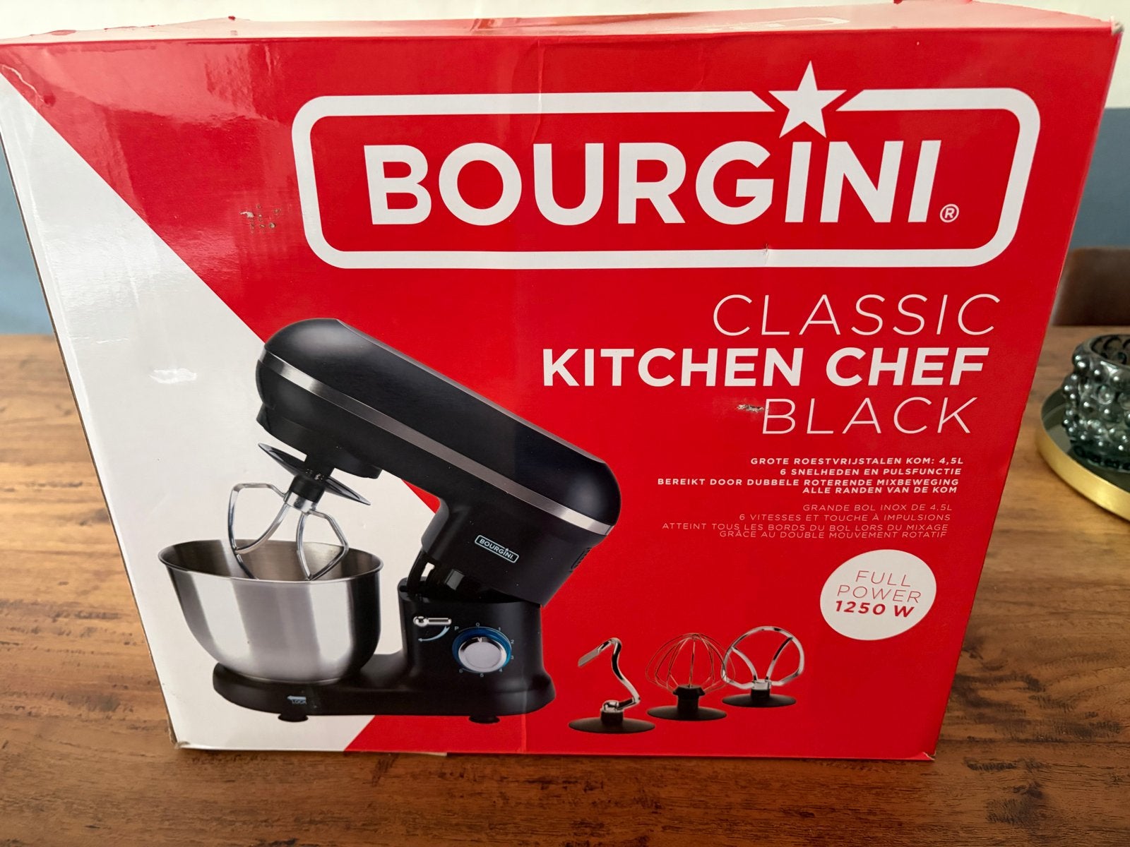Bourgini Classic Kitchen Chef Zwart 4,5L 1250W Keukenmachine, 4 liter of meer, Ophalen, Nieuw