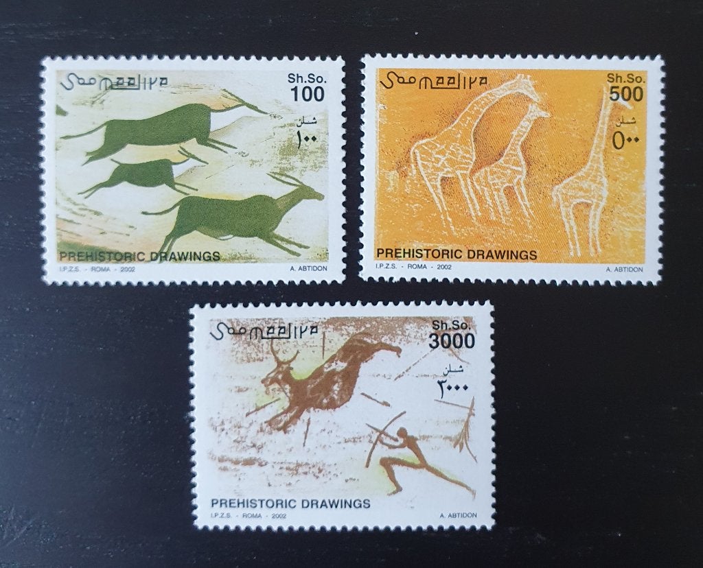 Somalie 2002 Prehistorische tekeningen Michel 946-948 pf, Verzenden, Postfris, Dier of Natuur