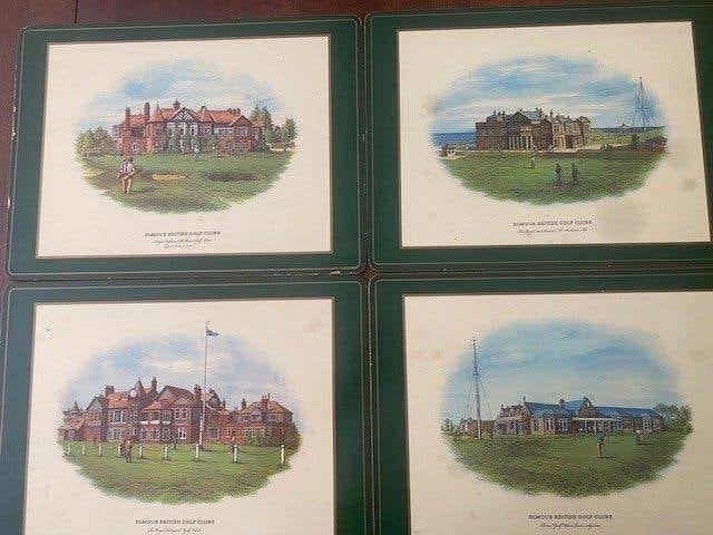 Pimpernel Famous British Golfclubs placemats - 4 set ., Gebruikt, Kurk, Placemat, Groen