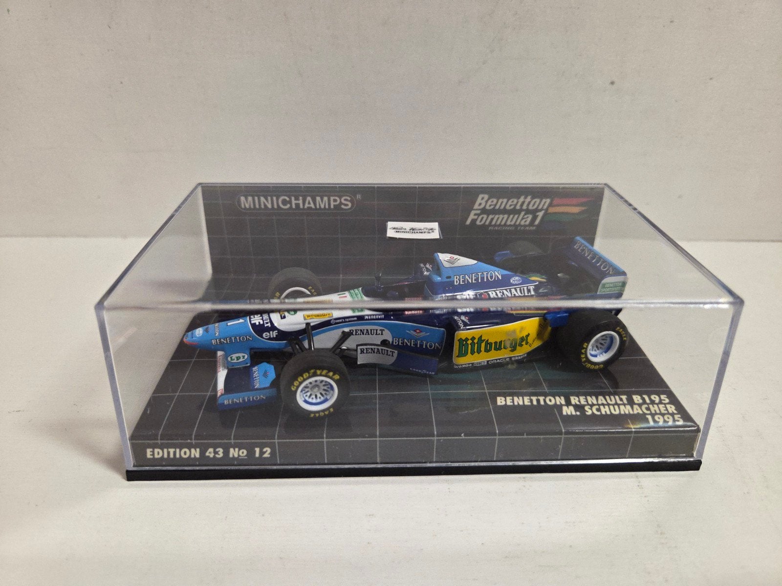 Minichamps Benetton Renault Scumacher 1995 1:43, Auto, ., Ophalen of Verzenden, Zo goed als nieuw