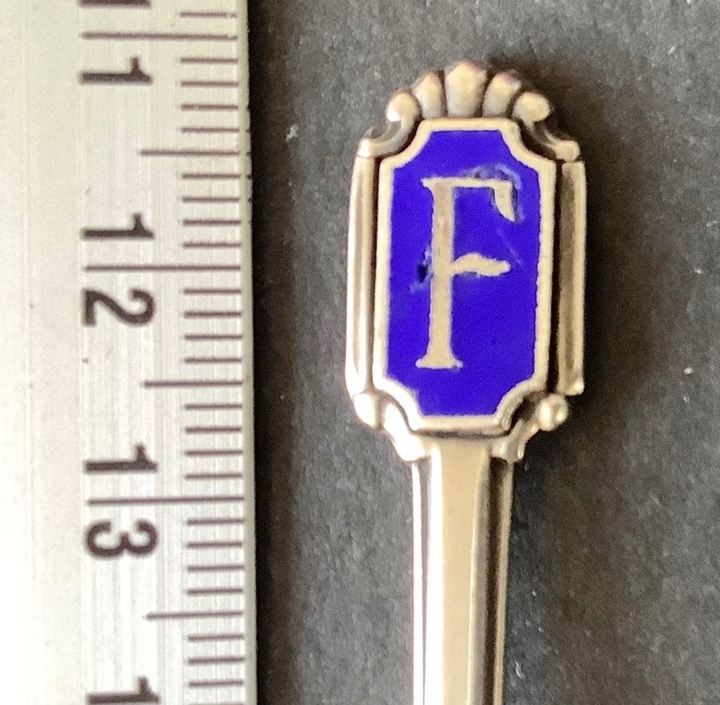 lepel, Letter F, emaille lichte beschadiging (LF, Ophalen of Verzenden, Gebruikt
