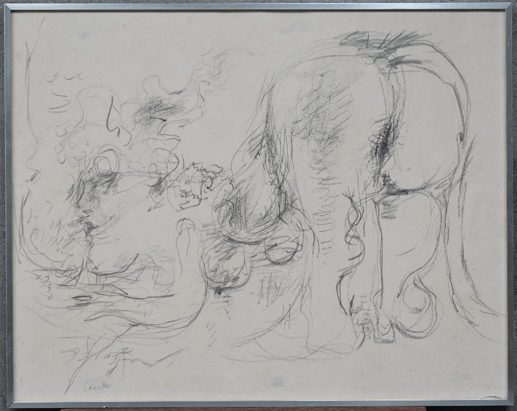 Fernand CARETTE (1921-2005) Naakte vrouw COBRA tekening, Origineel werk, Portret of Personen, Expressionistisch, Ophalen of Verzenden