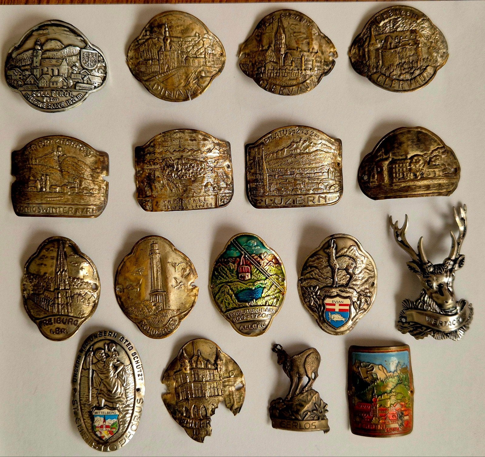 Vintage wandelstok emblemen, ook wel Stocknägel Stockschild, Ophalen of Verzenden, Zo goed als nieuw