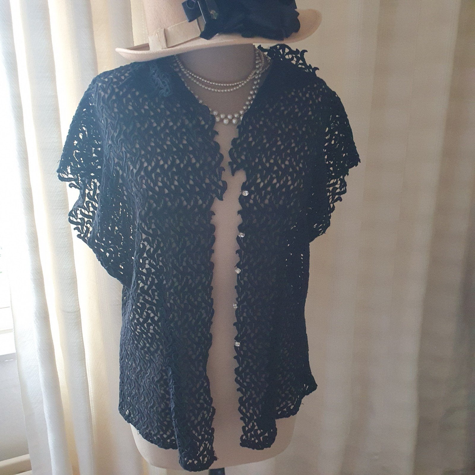 Vintage kanten blouse 38, Ophalen of Verzenden, Zo goed als nieuw, Maat 38/40 (M), Zwart
