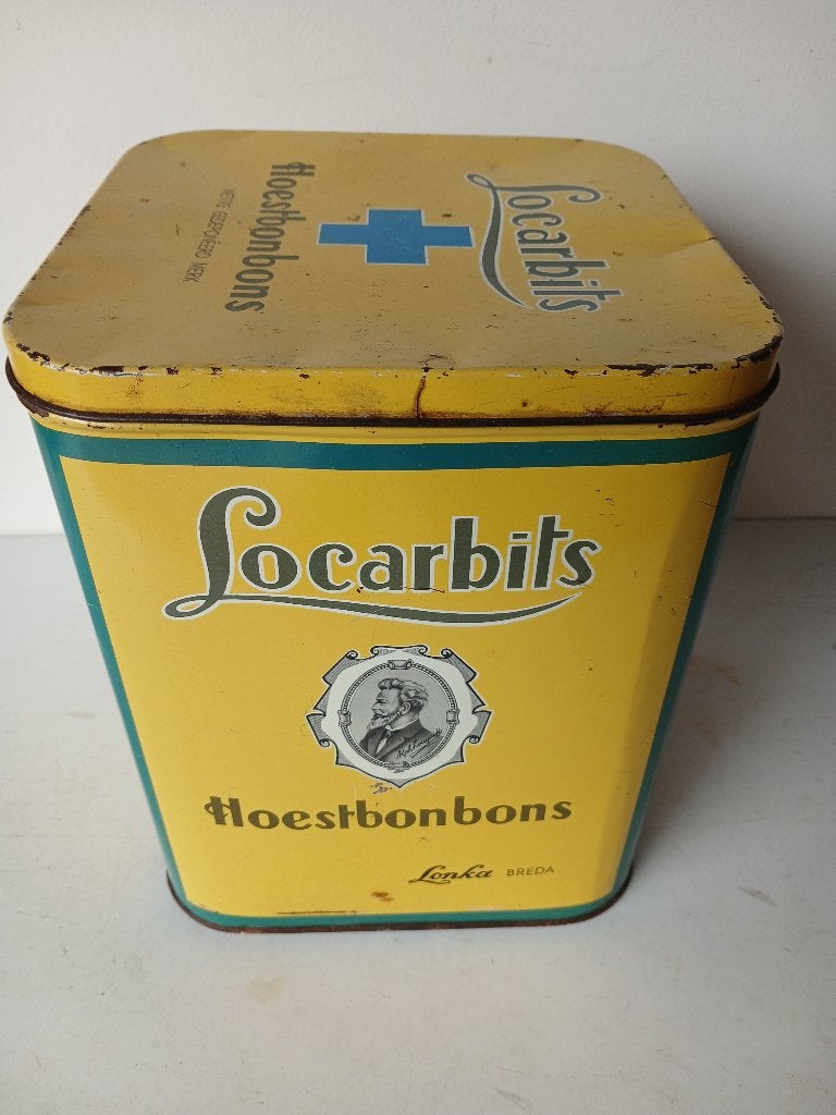 VINTAGE !!!  oud blik Locarbits hoestbonbons ca.23*19*19 cm, Verzenden