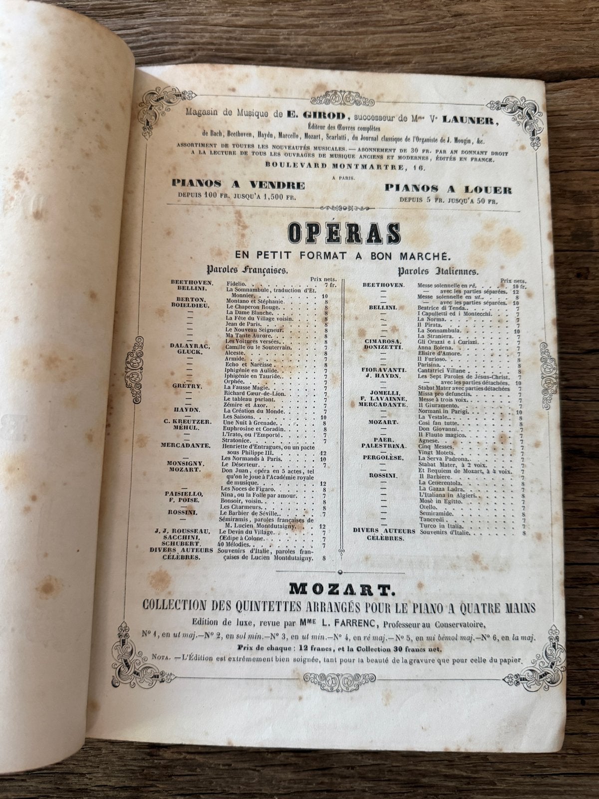 Antiek Muziekboek: Opera's van Mozart, Beethoven, Gluck, Ophalen of Verzenden, Gelezen, Artiest