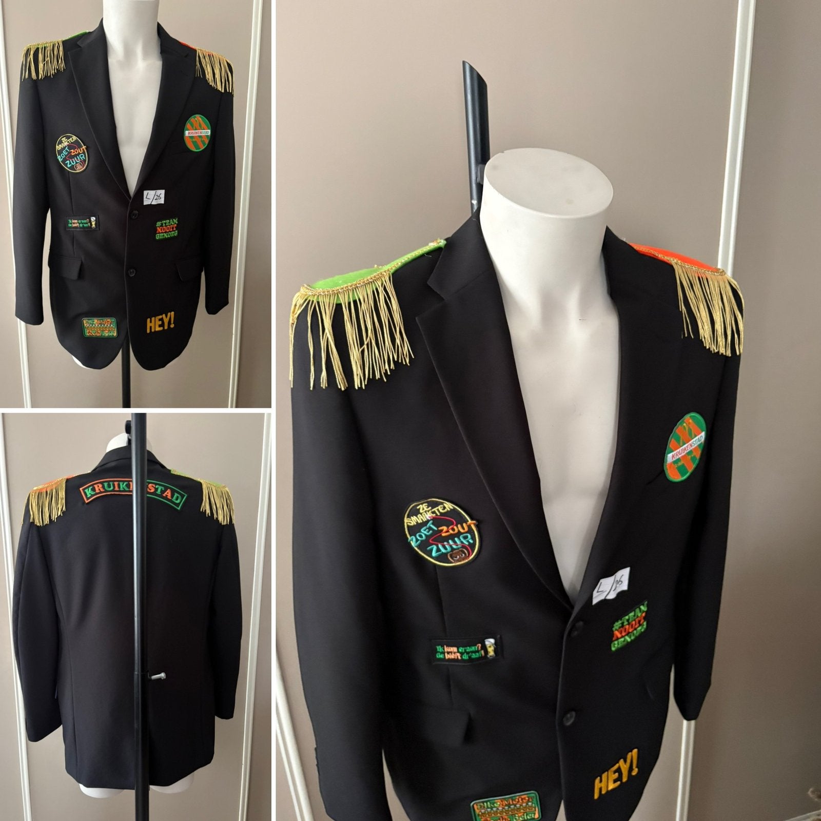 (26) Kruikenstad Colbert/Jas maat L emblemen epauletten, Ophalen of Verzenden, Zo goed als nieuw, Carnaval
