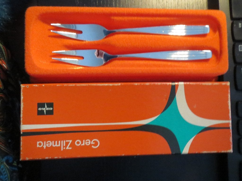 Twee vleesvorken Gero Zilmeta  in doos, Ophalen of Verzenden
