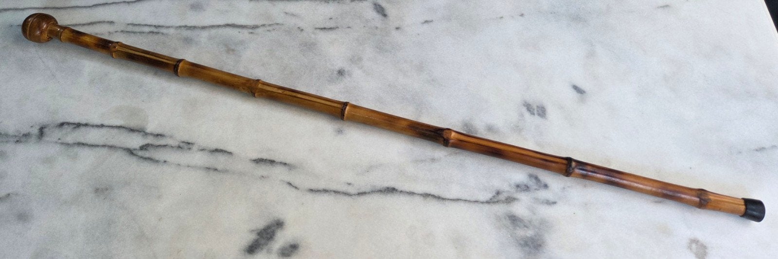 Vintage bamboe wandelstok met houten knop, Ophalen of Verzenden, Gebruikt