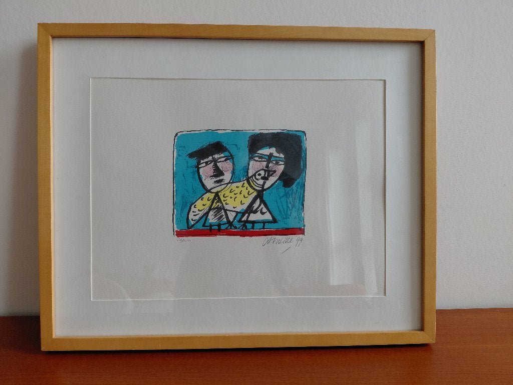 schilderij, Corneille, Ophalen of Verzenden, Papier/karton, Linosnede, Figuren