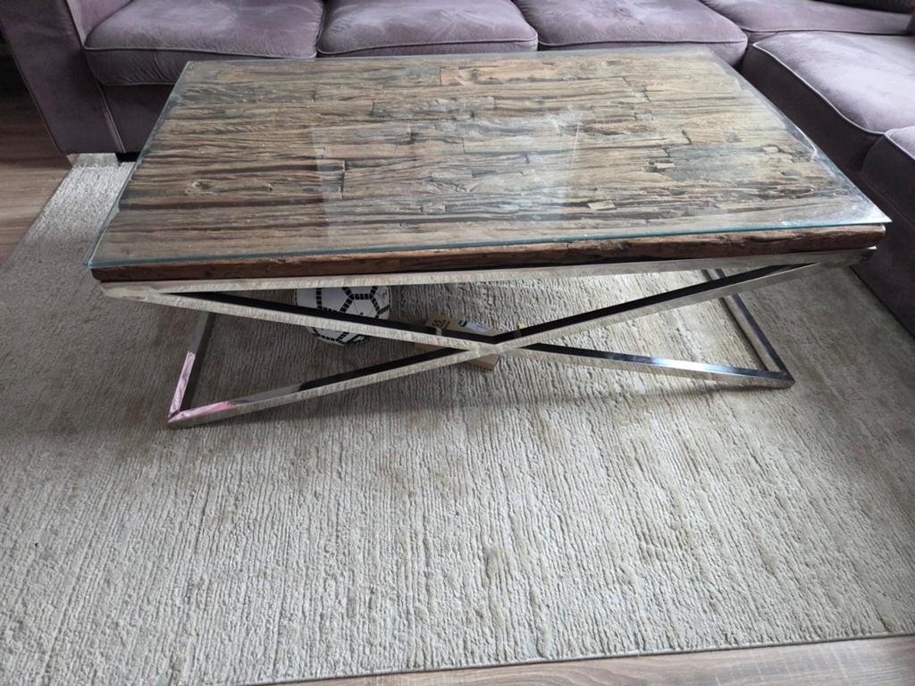 Eettafel sleeperwood salontafel met glas, Ophalen, 100 tot 150 cm, 50 tot 100 cm, Glas