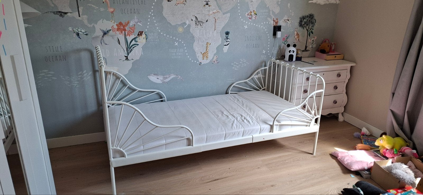 IKEA MINNEN meegroeibed wit met matras, Ophalen, Gebruikt, 70 tot 85 cm, Matras