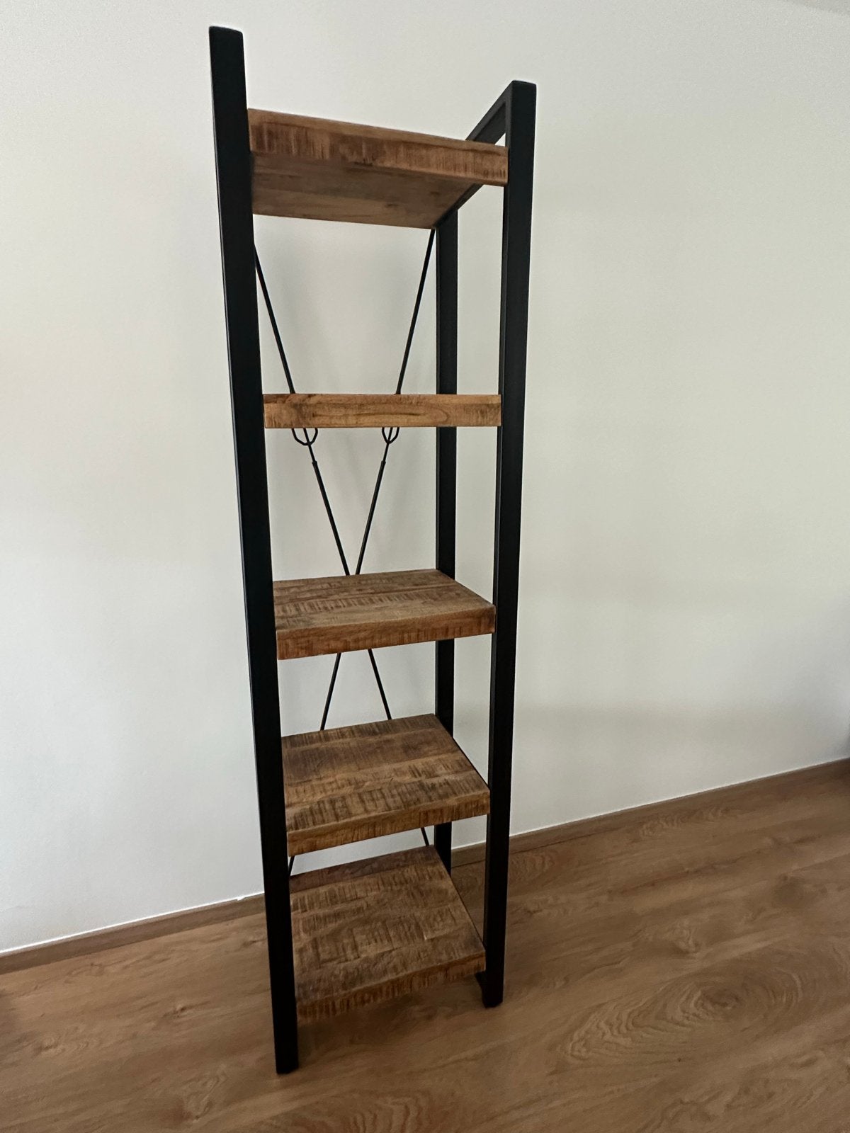 Industriële Boekenkast teakhout en Metaal - 200x55x40 cm, Huis en Inrichting, Kasten | Boekenkasten, Ophalen, Met plank(en), 200 cm of meer