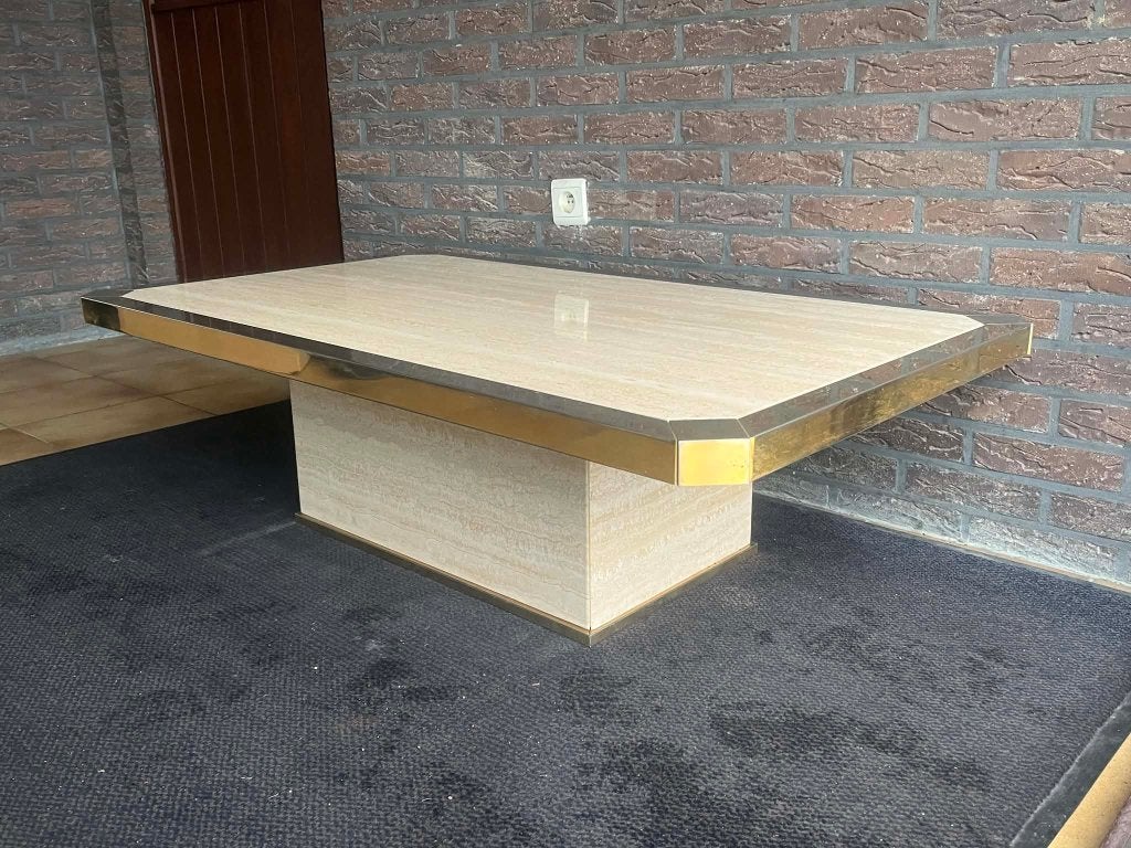 Travertin  / gouden salontafel 120x70x33, Antiek en Kunst, Antiek | Meubels | Tafels, Ophalen of Verzenden