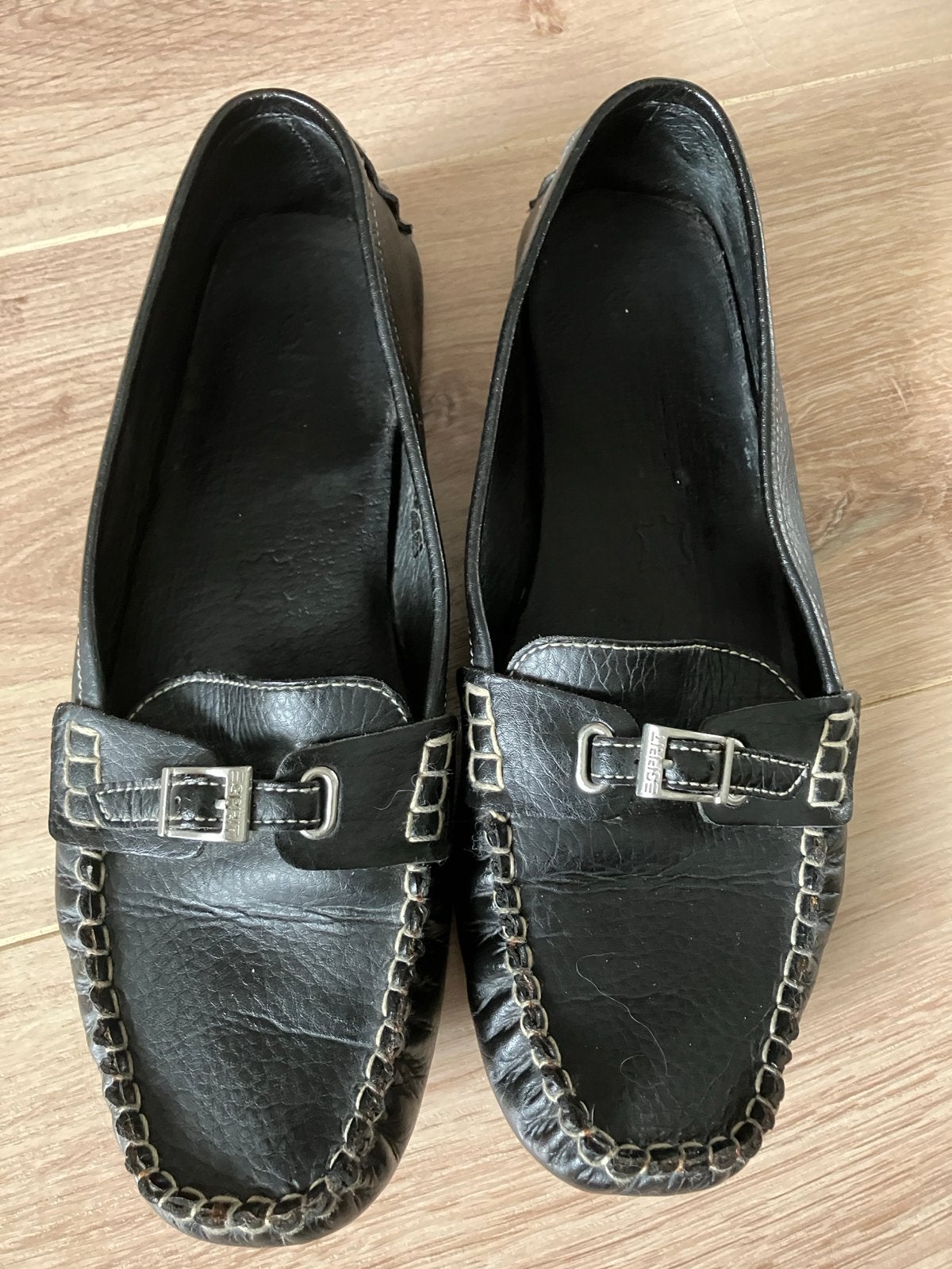 Zwarte leren moccasins van Esprit maat 38, Zwart, Ophalen of Verzenden, Espadrilles of Moccasins, Gedragen