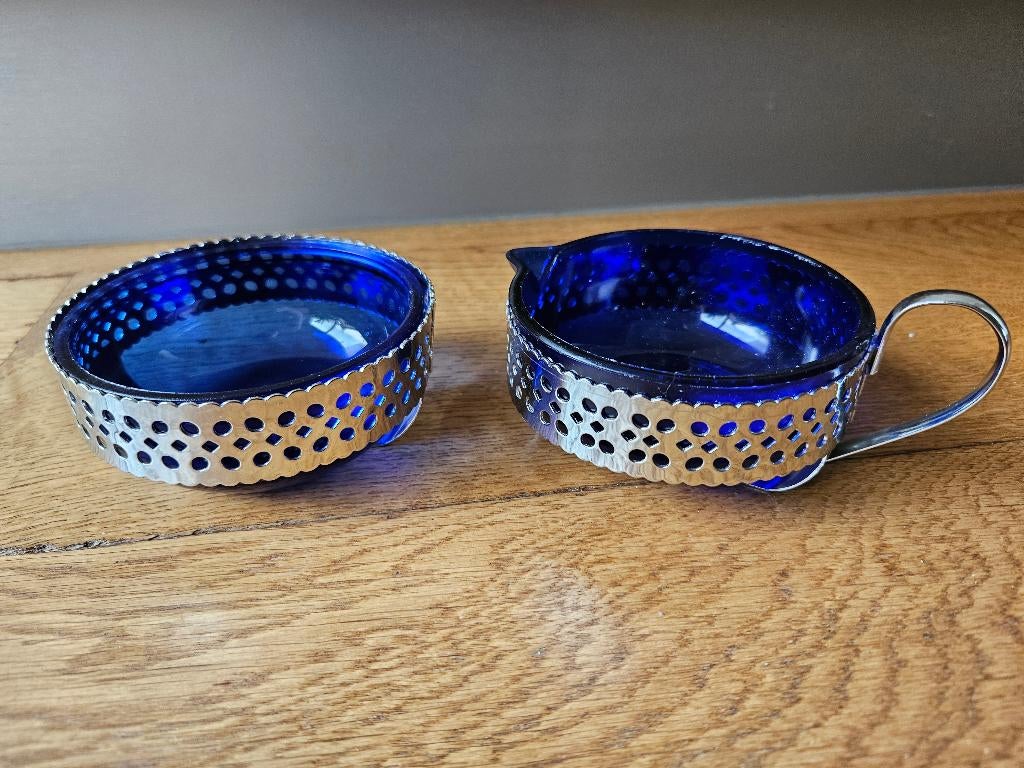 Vintage suiker en melk roomstel, Overige typen, Ophalen of Verzenden, Overige stijlen, Glas
