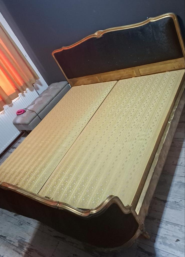 Oud Queen Ann bed 200x200 incl. bodem en matrassen, Ophalen, Gebruikt, Zwart, Tweepersoons