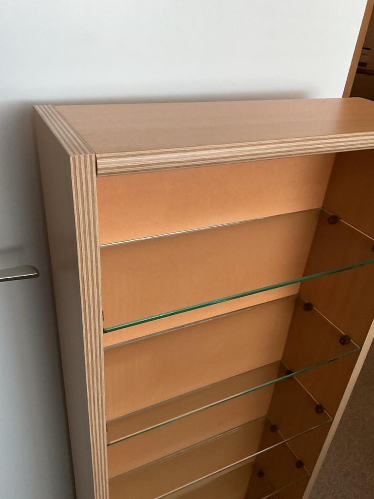 Beuken CD kastje met glazen platen - verzamelkast, Ophalen, Met plank(en), Minder dan 50 cm, Gebruikt