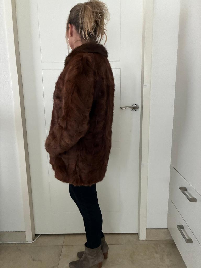 Vintage bontjas kort model maat 40 / L donkerbruin, Kleding | Dames, Jassen | Winter, Ophalen, Zo goed als nieuw, Maat 38/40 (M)