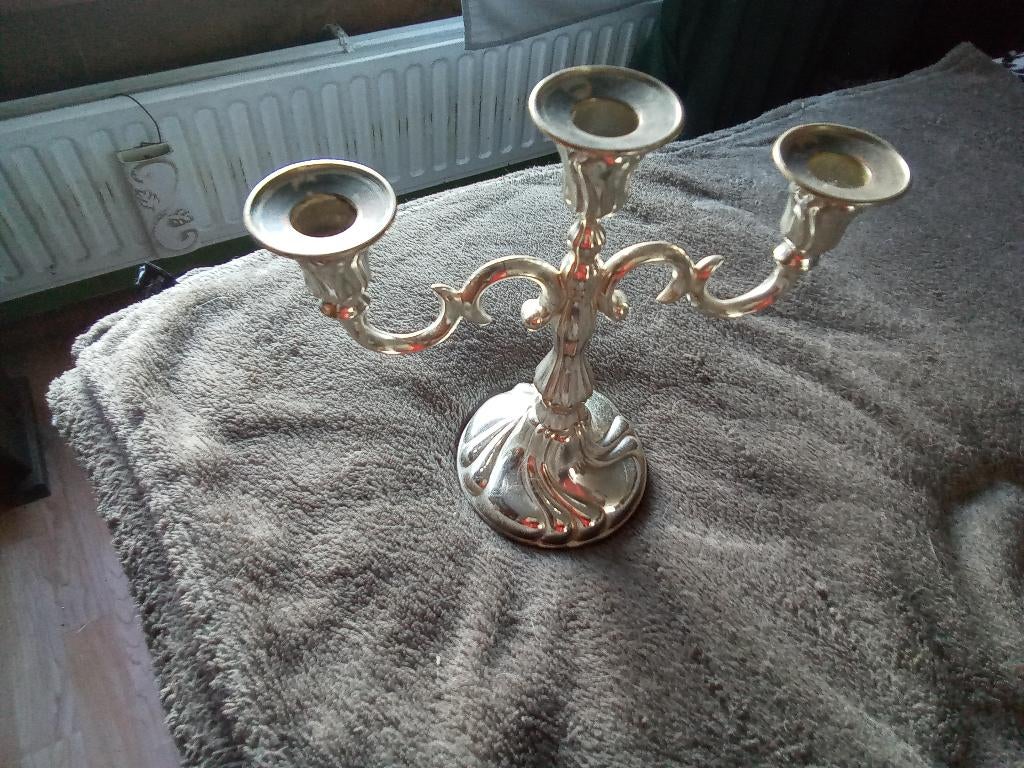 silver plated 3 armige kandelaar verzilverd ongeveer 25 cm, Ophalen, Overige materialen, Gebruikt, Kandelaar