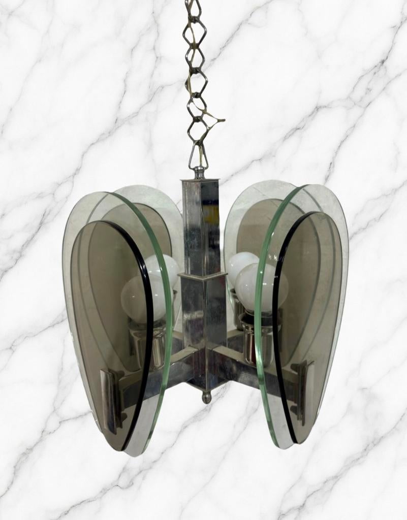 Veca - Lampadario Space Age - Plafondlamp - Glas - Chroom, Ophalen of Verzenden, Glas, Minder dan 50 cm