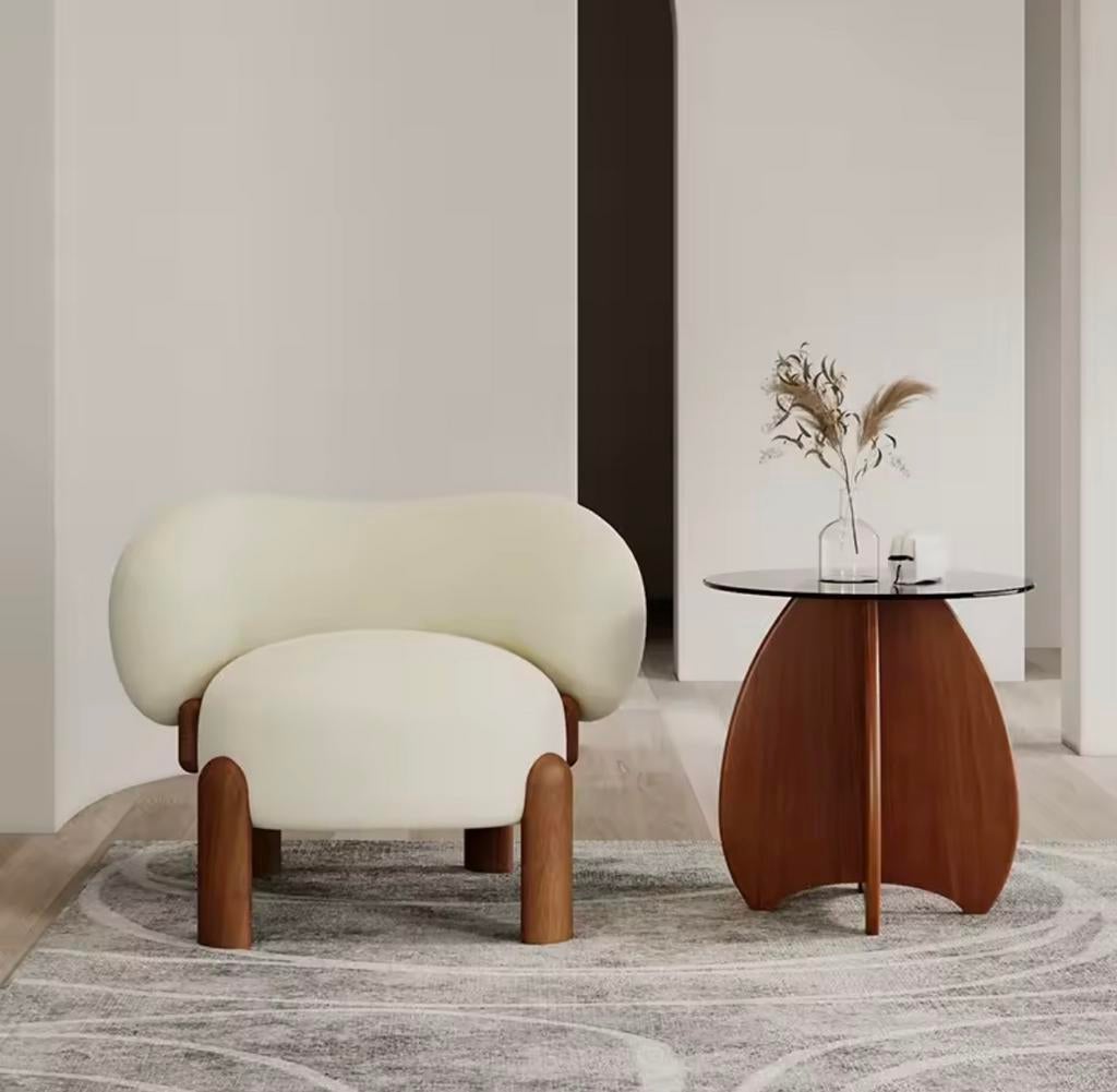 Japandi Fauteuil Walnoot Look met stof 175 euro per stuk, Huis en Inrichting, Fauteuils, Zo goed als nieuw, Hout, 50 tot 75 cm