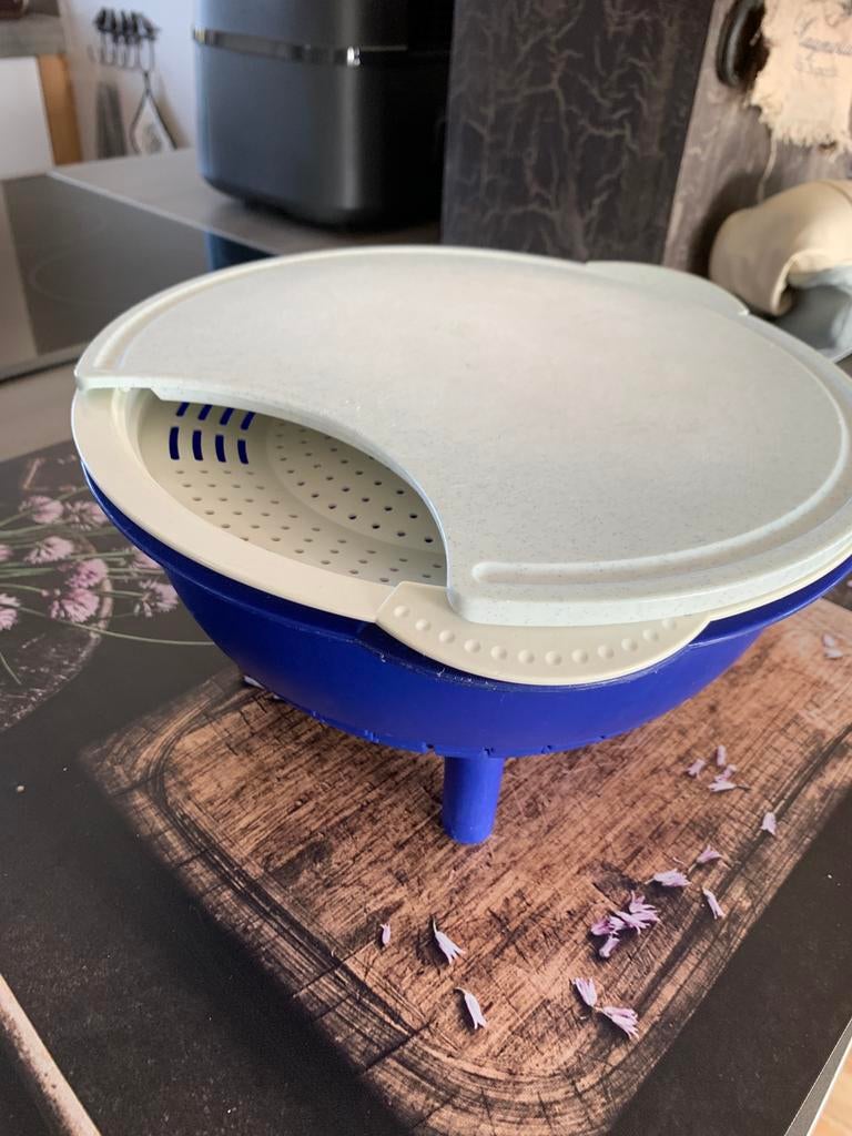 Tupperware gebruikt groot vergiet 3-delig set, Gebruikt, Tupperware, Blauw, Overige typen