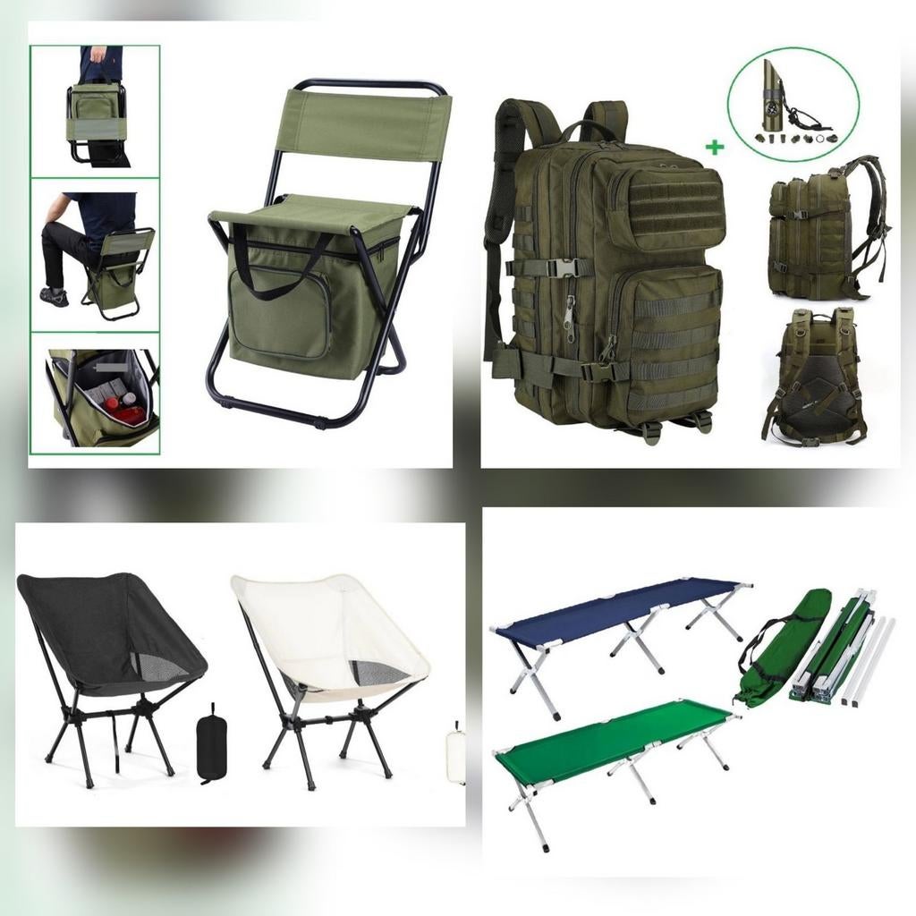 Campingstoel visstoel vouwbaar veldbed bed tactical rugzak, Ophalen of Verzenden, Zo goed als nieuw, Campingstoel
