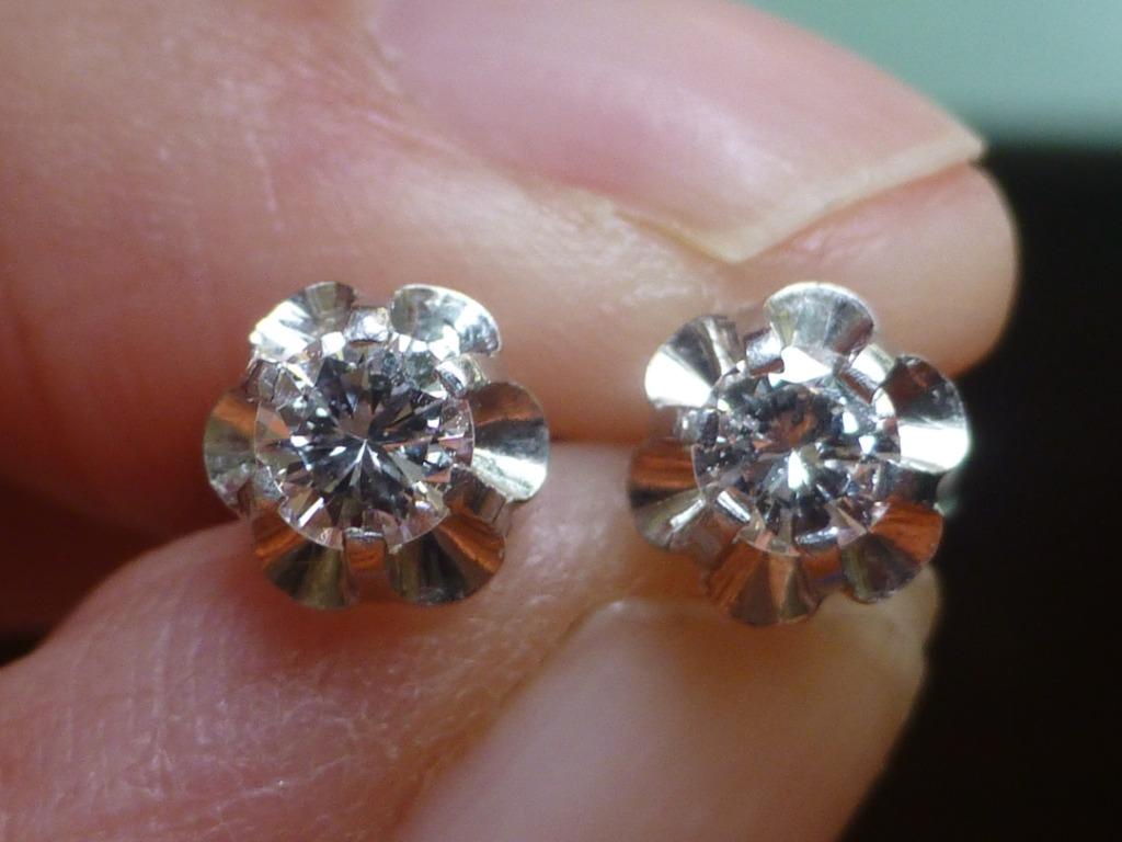 solitair Diamant Oorbellen 0,44 crt 14 kt wit-Goud, Sieraden, Tassen en Uiterlijk, Verzenden, Wit, Zo goed als nieuw, Met edelsteen