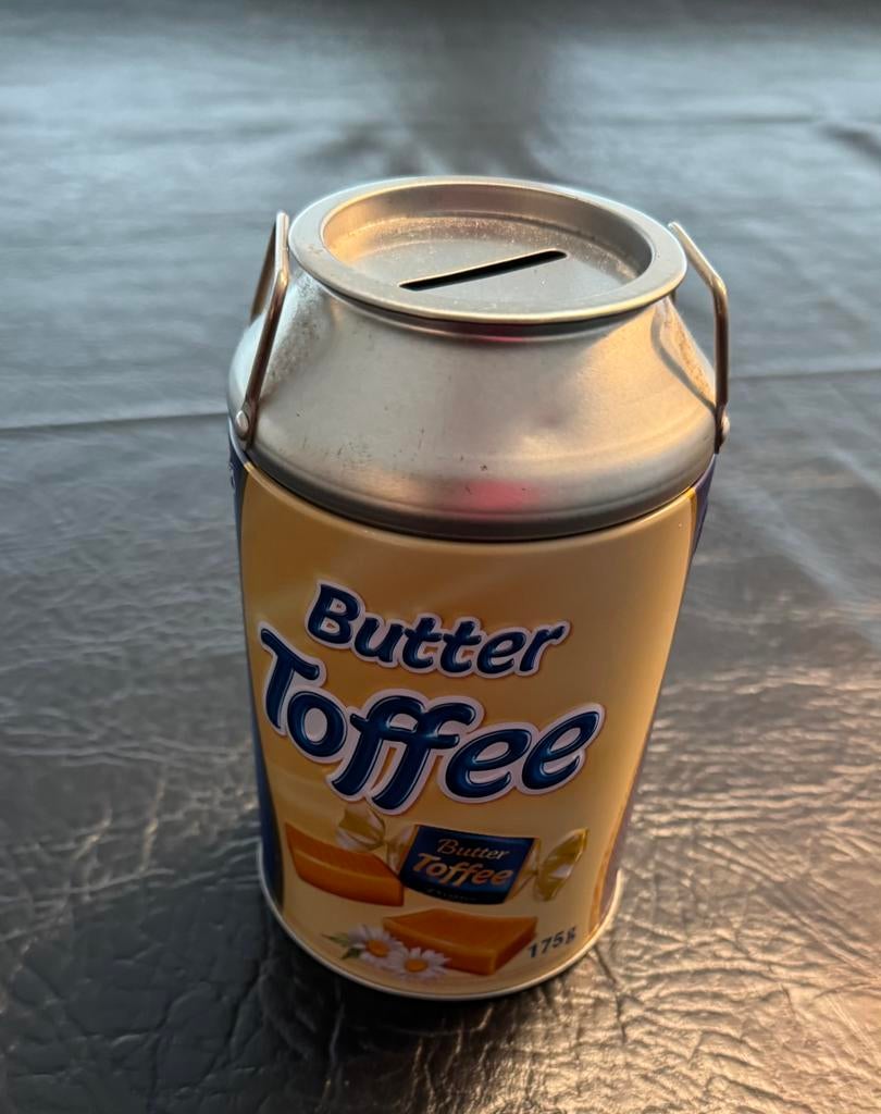 blik melkbus spaarpot butter toffee Emotionali 14,5 snoeppot, Ophalen of Verzenden, Gebruikt, Metaal of Blik, Overige thema's