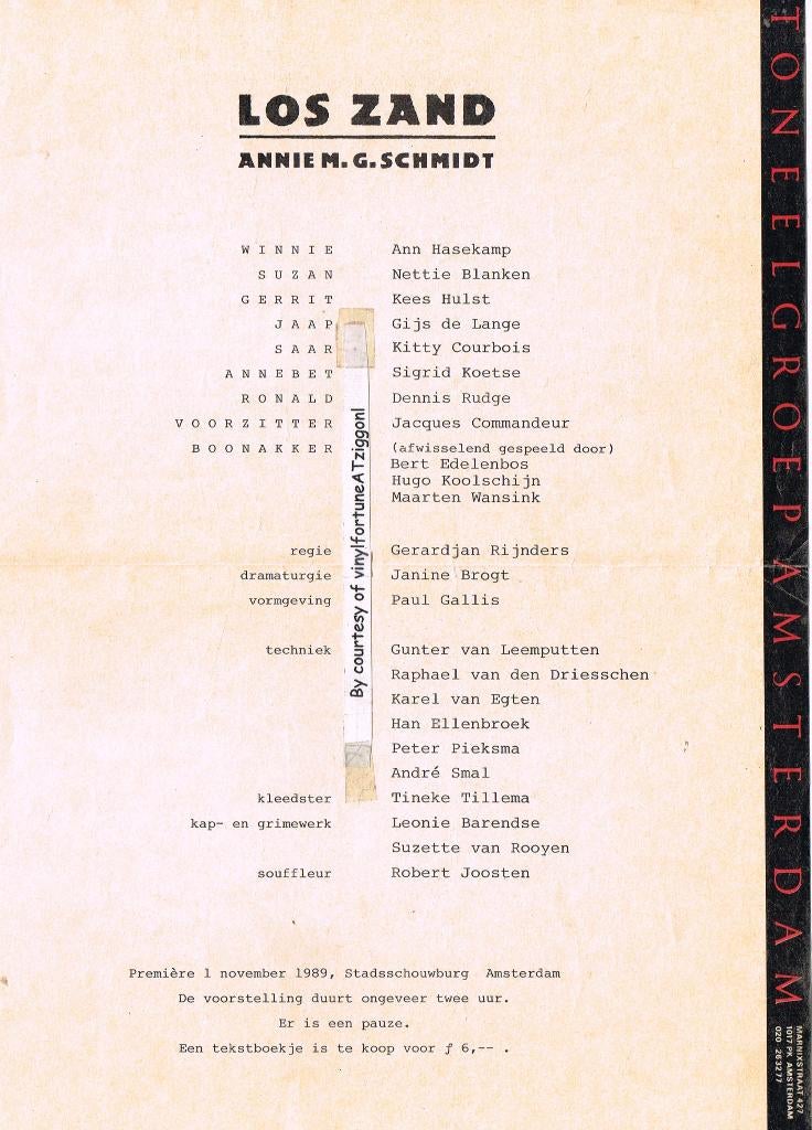 Annie M.G.Schmidt:"Los Zand" Toneelgroep Amsterdam uit 1989, Annie M.G. Schmidt, Ophalen of Verzenden, Zo goed als nieuw, Toneel