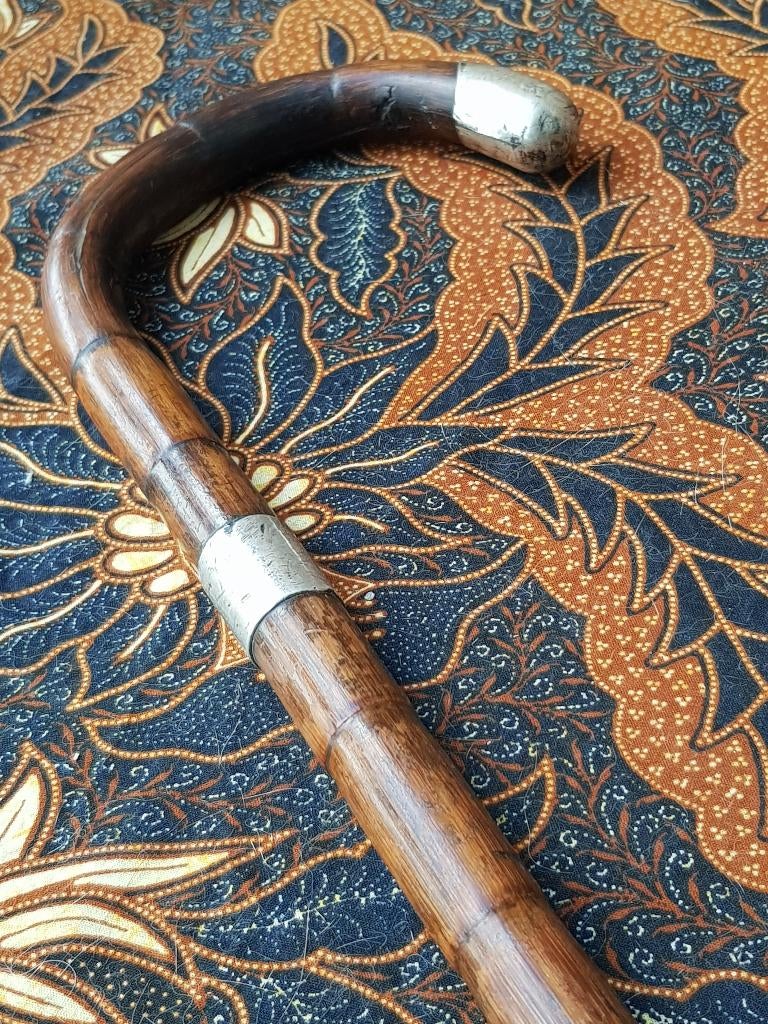 Mooie antieke Engelse wandelstok van bamboehout en zilver., Ophalen of Verzenden