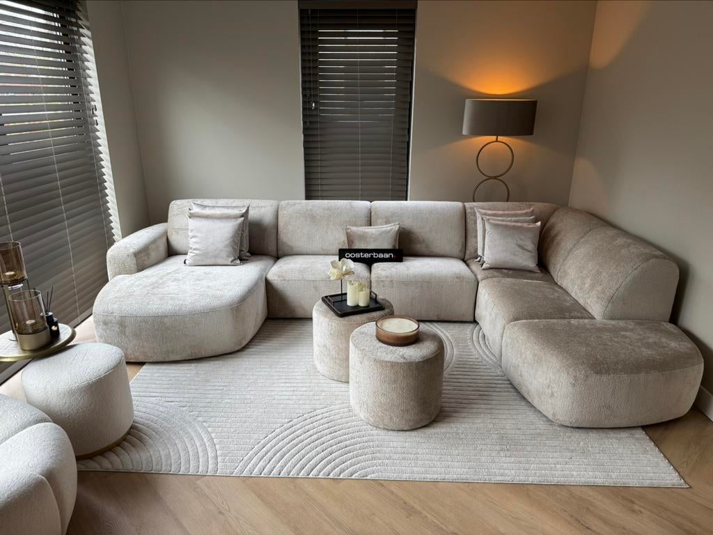 Luxe Velvet Teddy U-bank Shape 170x385x230cm Beige Sand NEW, Huis en Inrichting, Info@oosterbaanwonen.nl, Ophalen of Verzenden