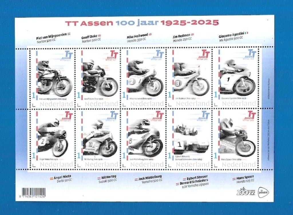 TT Assen 100 jaar (postzegelvel), Verzenden, Na 1940, Postfris
