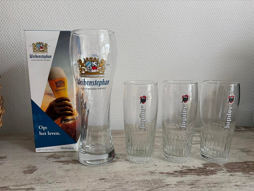 Bierglazen Weihenstephan en Jupiler - Set van 4, Ophalen, Gebruikt