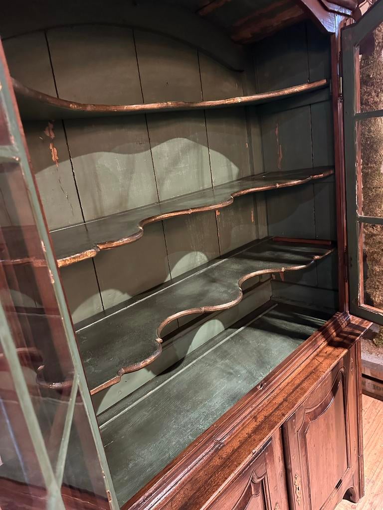Antieke landelijke servies vitrine kast oud groen, Ophalen