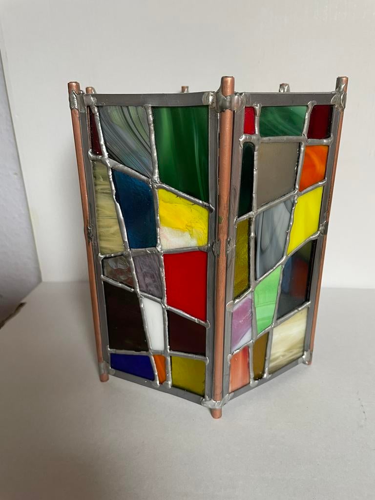 Windlicht glas in lood, Ophalen of Verzenden